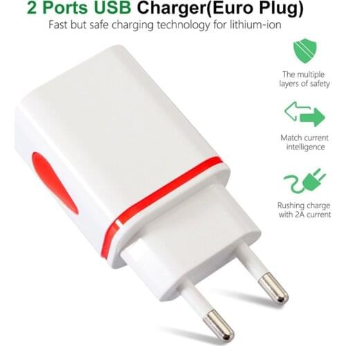 Phone Universal 2.1A 5V LED 2 USB Charger Fast Wall Charging LED Light Mobile Phone usb charger For iphone Samsung Xiaomi