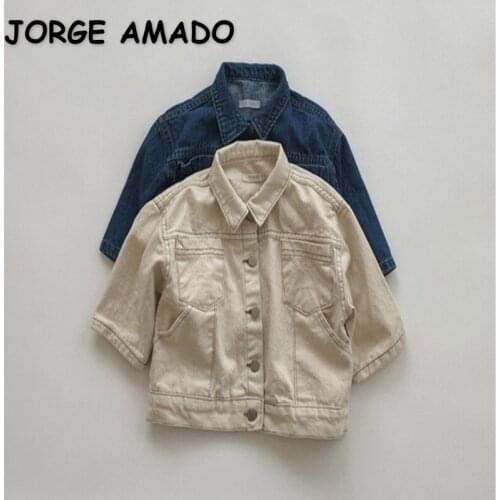 2021 Spring New Baby Boys Girls Denim Jackets Long Sleeve Soild Color Coats Casual Style Children Clothes E011