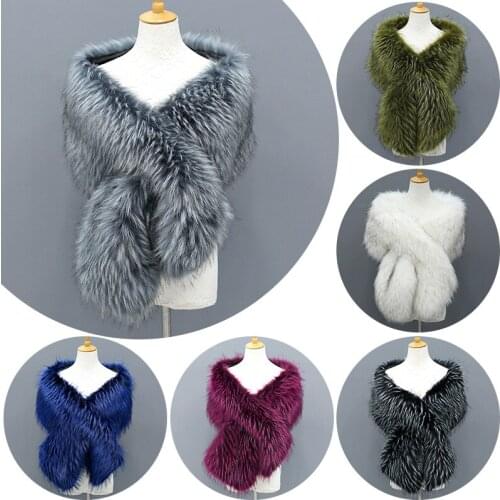 Faux Fur Collar Shawl Scarves Female Winter Warm Soft Plush Pashmina Fashion Jacquard Wraps Dinner Party Wedding Shawl Scarf