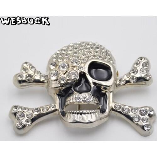 WesBuck Brand Skull Belt Buckle Metal Zinc Alloy Cowboy Cowgirl Belt Buckle With PU Belt