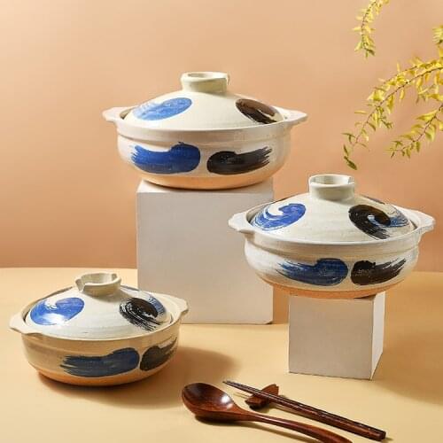 Hand Painted Japanese Casserole With Lid Ancient Multifunctional Ceramic Casserole Dish Soup Pot Casserole Home Products DH50SG