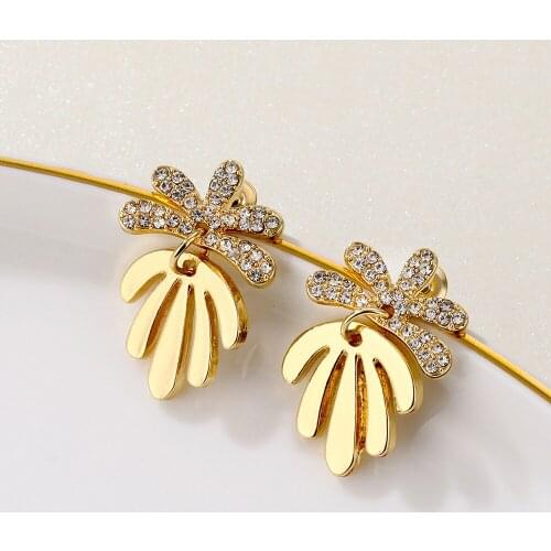 Lost Lady New Metal Leaf Earrings for Women Fashion Rhinestone Drop Earrings Wholesale Plant Jewelry Dropshipping Female Bijoux