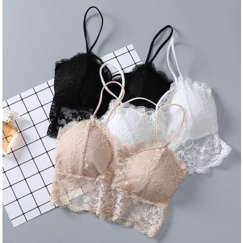 Womens Floral Lace Bralette Seamless Cross Strappy Braids Bustier Solid Crop Top W729