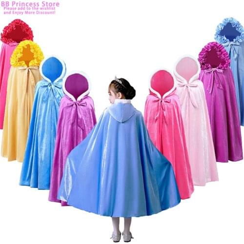 New Girls Winter Cape Coat Children Party Princess Cloak Accessories Kids Elsa Anna Rapunzel Mantle Halloween Costume 4-12Year