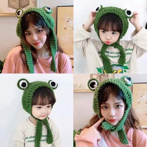 Frog Hat Beanies Knitted Winter Hat Solid Hip-hop Skullies Knitted Hat Cap Costume Accessory Gifts Warm Winter Lovely Christmas