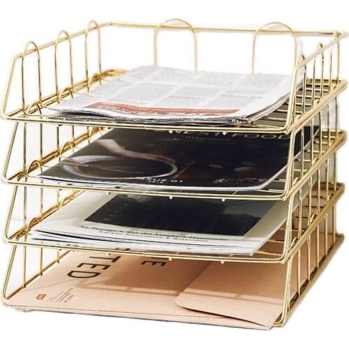 1 pcs Rose Gold Rack Magazine Book Holder Electroplated metal Baskets Stand Office Desktop File Organizer Cosmetic Storage Box