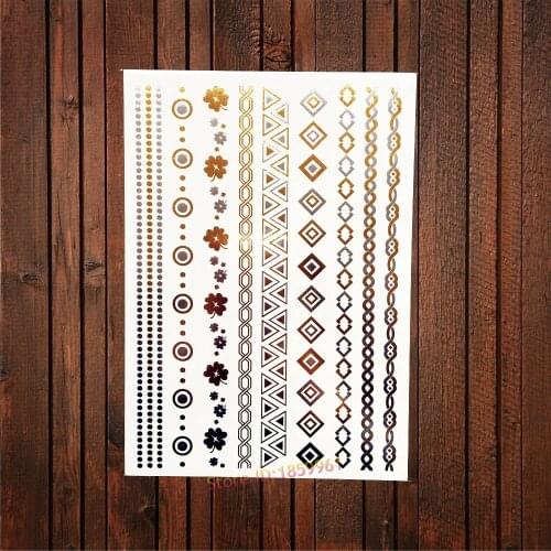 1PC Gold Flash Metallic Temporary Tattoo Women Body Art Arm Sleeve Tattoo Stickers AYH-028 Sexy Diamond Bracelet Jewelry Tattoos