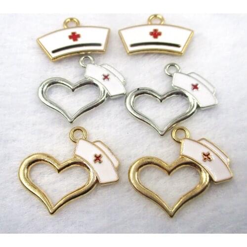 10pcs Multi style Creative Handmade Drip Oil Medical Jewelry Pendant Stethoscope Charms Syringe Charms Nurse Hat Charms XL459