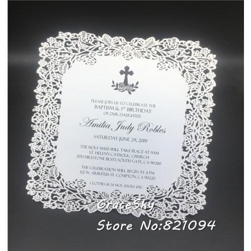 100pcs Free Shipping 100x100mm Laser die cut Flowers Lace Wedding RSVP Card Personalized text cards greeting Invitation cards