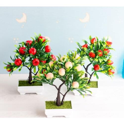 16Heads Artificial Fruits Peach Orange Strawberry Pomegranate Christmas Halloween Party Home Decoration Fake Tree Plants Bonsai