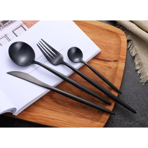 4pcs/lot Luxury Black Flatware Set Cutlery Sets Restaurant Flatware Stainless Steel Tableware Fork Spoon Knife PO 007