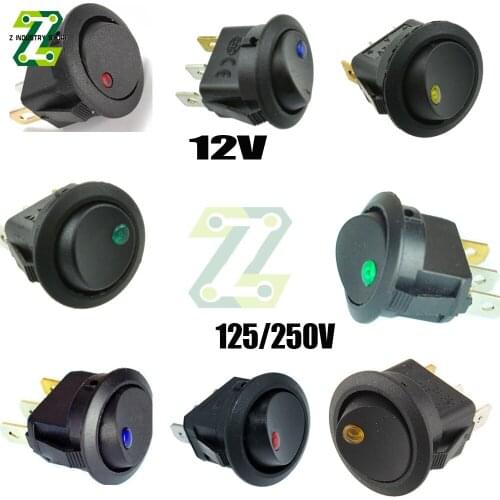 5Pcs AC 125V 250V DC 12V Toggle Switch 3Pin Cat Eye Switch Round Dot LED Light Rocker Push Button Switch ON-OFF