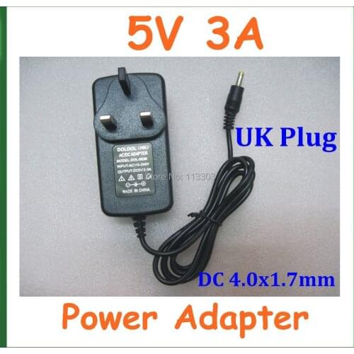 50pcs UK Plug AC 100-240V Converter Adapter to DC 5V 3A 4.0x1.7mm / 4.0*1.7mm Charger Power Supply Adapter Universal