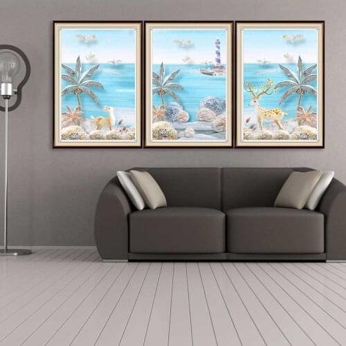 5D Diamond Painting Full Round Square Sea Diamond Art Cross Stitch Mosaic Landscape Tree Rhinestones Pictures Home Decoration