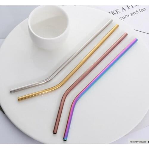 Free shipping 200Pc High Quality Colorful Straw 304 Stainless Steel Straws Reusable Bent Metal Drinking Straw with Cleaner Brush