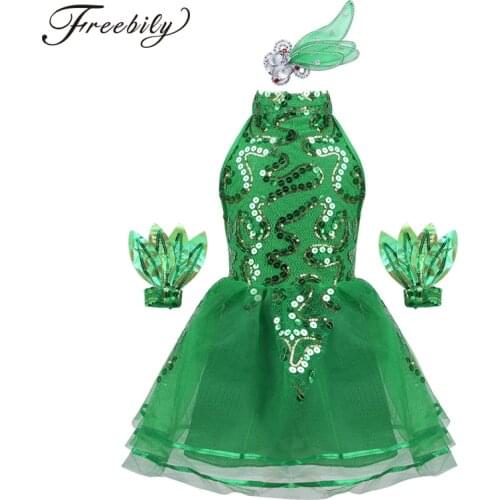 Children Ballet stage Performance Clothing Green Princess Tutu Dress Girls Jasmine Chorus Suit Kids Modern Dance Ballet Dress