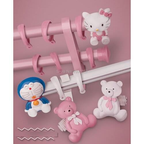 Japanese Jingle cat double curtain rod White Bear Decorative head for Childrens room Aluminum Alloy curtain set mute Rome pole