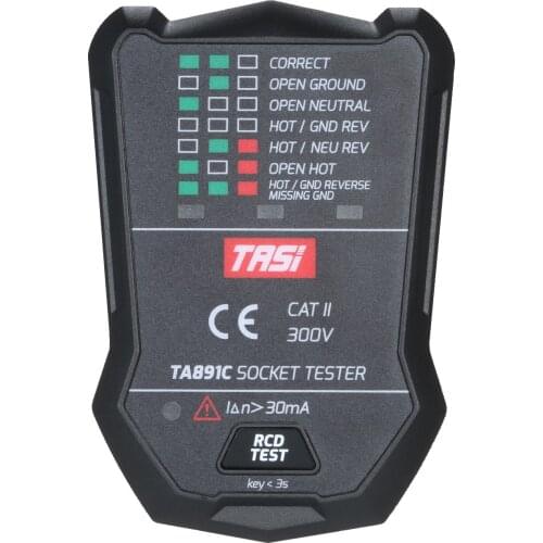 TASI Electric RCD Socket Tester Multifunctional Circuit Detector Ground Wire Zero Line Live Line Leakage Tester TA891C TA891D