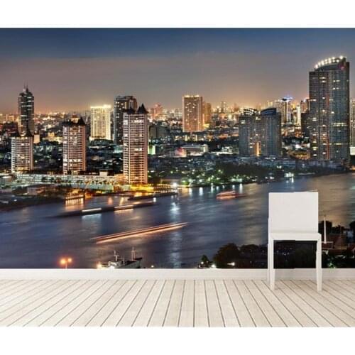 Custom photo wallpaper, Bangkok city urban night scene wallpaper mural for living room bedroom TV wall PVC wallpaper