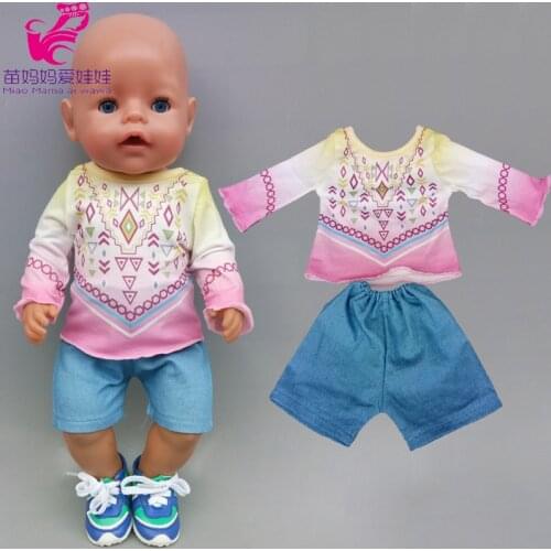 45cm Baby Doll t-shirt short Ripped trousers 18 inch american og girl doll clothes toys doll outfits