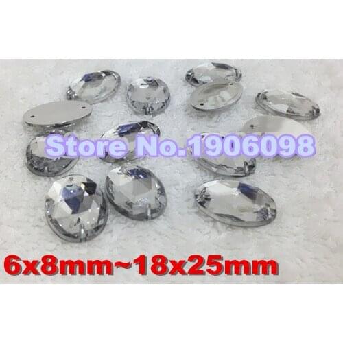 AAA Quality 6x8mm/8x10mm/10x14mm/13x18mm/18x25mm Oval Acrylic Crystal Clear Color Sew on Dazzling Rhinestone