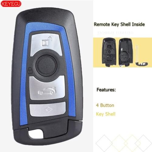 Keyecu 4 Button Smart Remote Key Shell Case Replacement for BMW CAS4 1 3 5 7 Series 2009-2016 YGOHUF5662 Uncut HU100R Blue