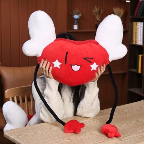 60cm Creative Long Hands Heart With Wings Plush Pillow Toy Soft Stuffed Cartoon Doll Chair Cushion Home Decor Valentines Gift