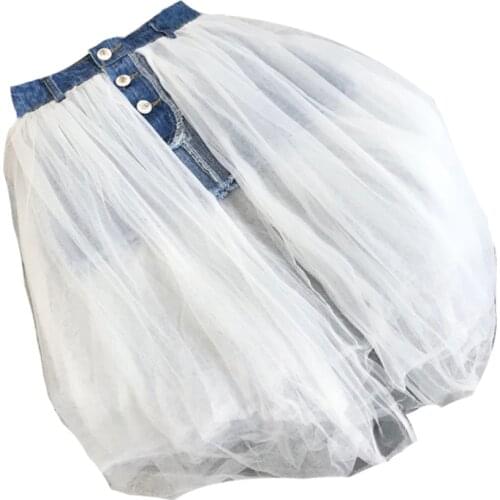 2020 Summer girls denim shorts fashion baby shorts kids fashion mesh patchwork children jeans shorts