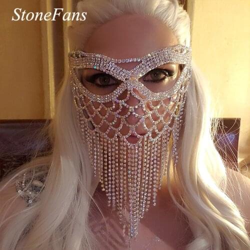 Stonefans Wedding Rhinestone Designer Tassel Mask for Face Women Fashion Crystal Decoration Luxury Halloween Masks Jewelry 2021