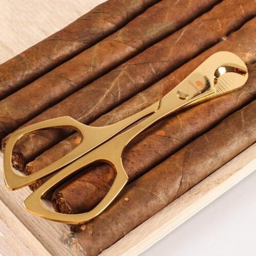 Gold Color Metal Cigar Cutter Stainless Steel Sharp and Smooth Cigar Scissors Smoking Accessory in Gift Box
