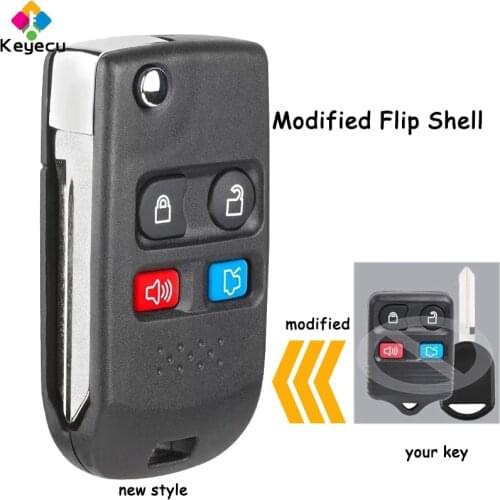 KEYECU Modified Folding Remote Key Shell Case With 4 Buttons - FOB for Ford Focus Complete Escape Mustang Explorer Lincoln Town