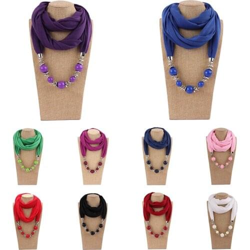 Fashion Resin Beading Pendant Solid Cotton Women Ring Scarf Multi-style Necklace Pendant Scarf Head Scarves Hijab Scarfs
