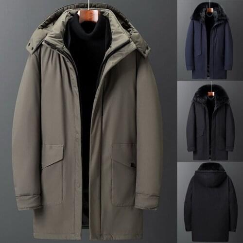 2 in 1 Winter Warm Mens White Duck Down Top Quality Liner Detachable Faux Fur Collar Thick Jacket Coat Male Hooded Puffer Parkas