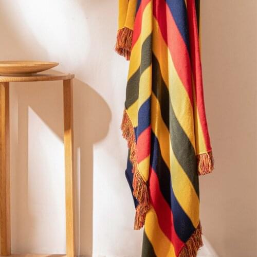 Stripe Soft Warm Cotton Blankets Cozy Breathable Home Decor Knitted Bedspread Sofa Bed Scarf tassel Throw Blanket