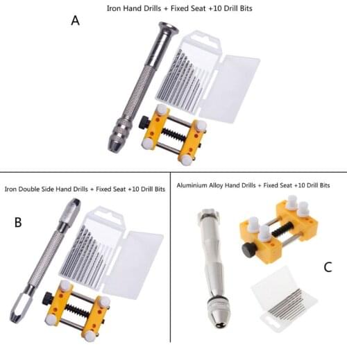 13MC 12Pcs Hand Drill Jewelry Tools Kit Pin Vise for Resin Casting Molds Steel Hand Drill with 10Pc Drill Bits & Fixed Holder
