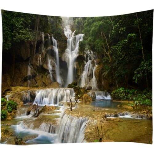 Natural Landscape Forest Falls Woods Waterfall Tapestry Wall Hanging Bed Spread Beach Towel Table Cloth Yoga Mat Large Size