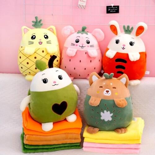 Multifunctional Three-in-one Plush Pillow Blanket Fruit Image Delicate Touch Car Pillow Napping Blanket