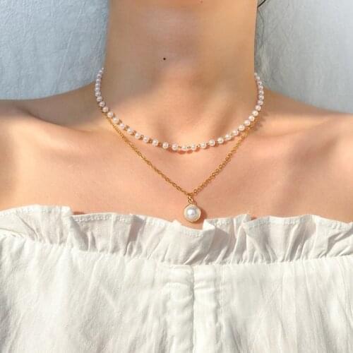 DAXI 2021 New Fashion Kpop Pearl Choker Necklace Cute Double Layer Chain Pendant Necklaces For Women Girl Trendy Jewelry Gifts