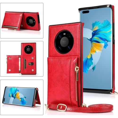 With Shoulder Strap PU Leather Card Wallet TPU Cover Fundas for Huawei P40 Pro Plus Mate40 Mate 40 Pro P40pro Case Coque Shell