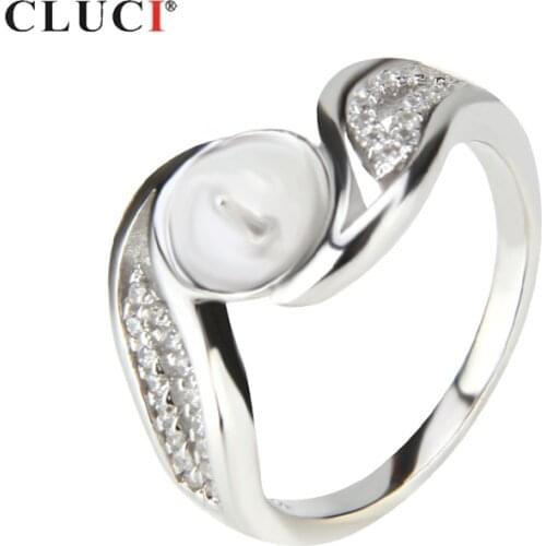 CLUCI Silver 925 Zircon Women Rings Jewelry Symmetrical Twisted Pearl Ring Mounting Real 925 Sterling Silver Rings SR1043SB