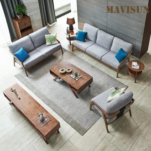 Light Luxury Relaxing Sofa For Hotel Bar Small Apartment Minimalist Furniture Cotton And Linen Sofa Set With Solid Wood Frame