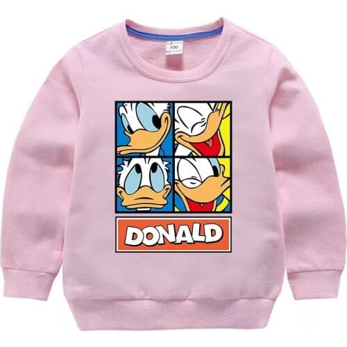 Cartoon Donald Duck Girl Boy Hoodies Sweatshirt Childrens Clothes Letter Print O-Neck Pullover Fashion Long Sleeve Kids Tops
