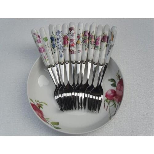 Korean tableware Bone China stainless steel fork middle fork 18cm creative lovely spoon ceramic set long handle