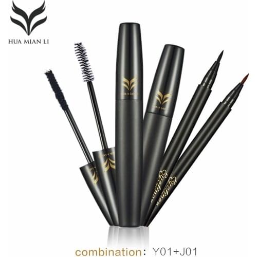 Waterproof Mascara 3D Curling Thick Eyelash Enhance Natural Fiber Smudge Proof Lengthening Mascara kit With Two Eyebrow Pencil