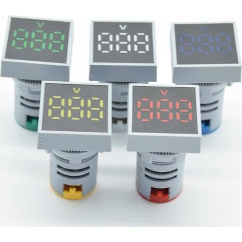 22mm AC 12-500V Voltmeter Square Panel LED Digital Voltage Meter Indicator Light 60-500V red green yellow white blue 22MM Square