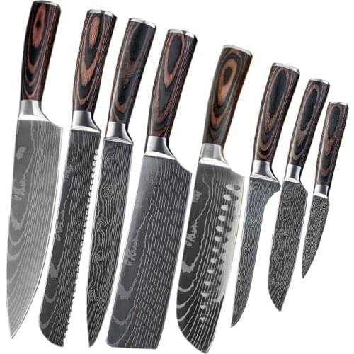 DAOMACHEN 8 inch japanese kitchen knives Laser Damascus pattern chef knife Sharp Santoku Cleaver Slicing Utility Knives tool EDC