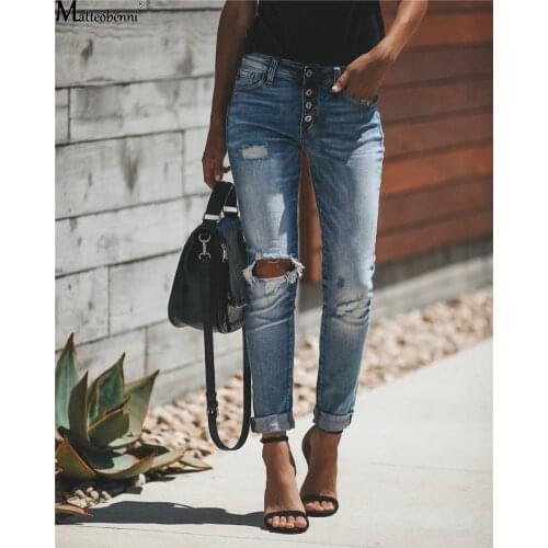 2020 Spring Autumn High Street Elasticity Skinny Jeans Women Fashion Sexy Ripped Hole Bleached Vintage Push Up Slim Denim Pants