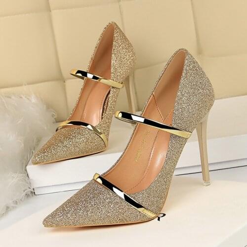 2020 Women Fashion 10.5cm High Heels Glitter Stripper Pumps Lady Bling Silver Female Footwear Wedding Gold Bridal Scarpins Shoes