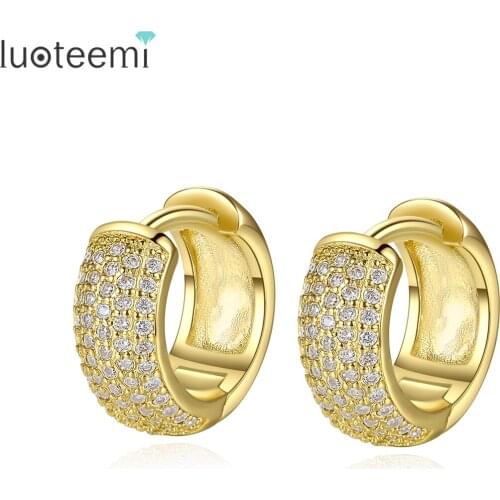 LUOTEEMI Gold Color Large Circle Geometric Round Big Hoop Earrings For Women Hing Quality Cubic Zircon Party Jewelry