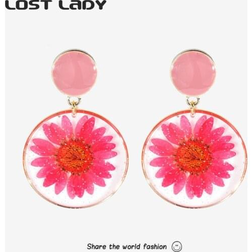 Lost Lady Pink Heart Round Hollow Flower Cute Earrings Fashion Kpop Earrings for Women Wedding Party Jewelry Accessories